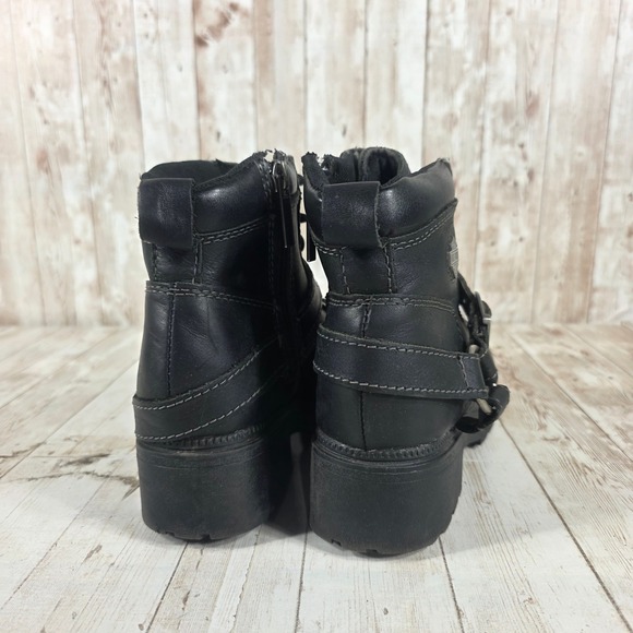 Harley Davidson Womens Black Leather Biker Boots D84424 Lace Up Side Zip Size 7M - Picture 3 of 8